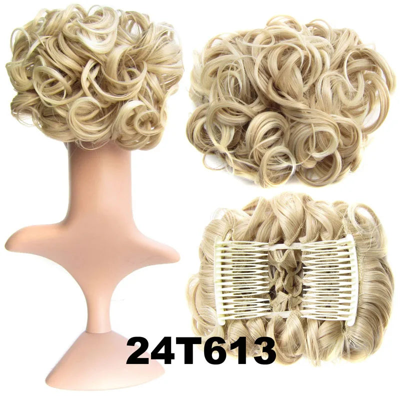 Synthetic Curly Messy Hair Bun Pad Hair Extension ash blonde