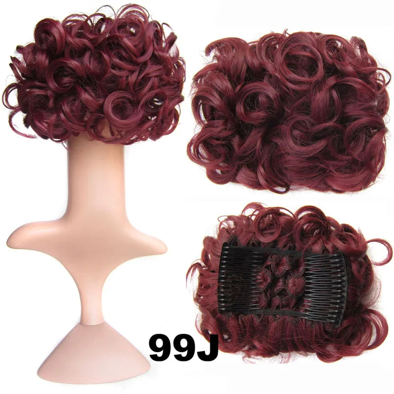 Synthetic Curly Messy Hair Bun Pad Hair Extension red