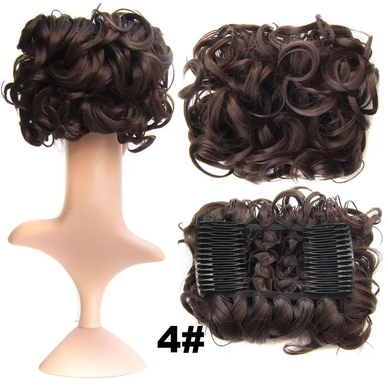 Synthetic Curly Messy Hair Bun Pad Hair Extension brown black