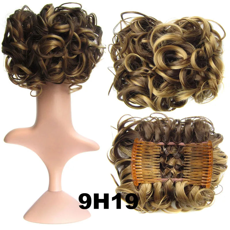 Synthetic Curly Messy Hair Bun Pad Hair Extension yellow