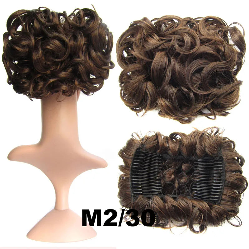 Synthetic Curly Messy Hair Bun Pad Hair Extension ash brown