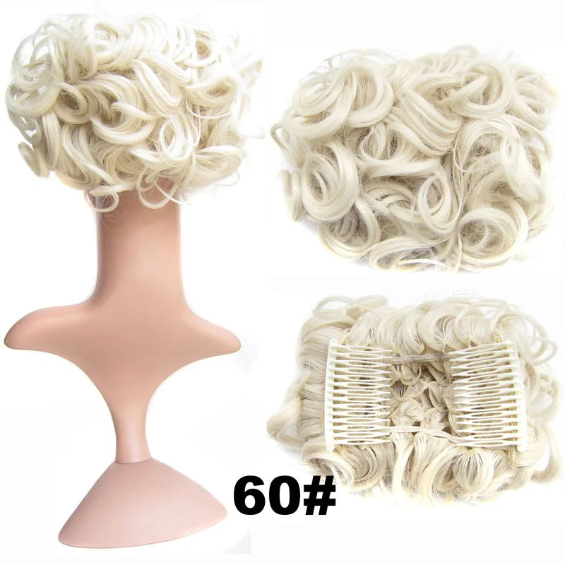 Synthetic Curly Messy Hair Bun Pad Hair Extension white