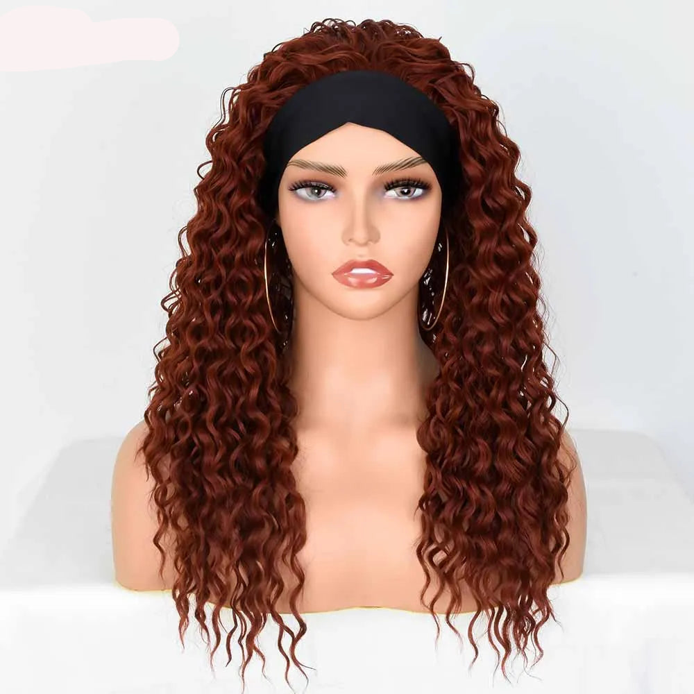 Synthetic Headband Heat Resistant Blonde Curly Wig red