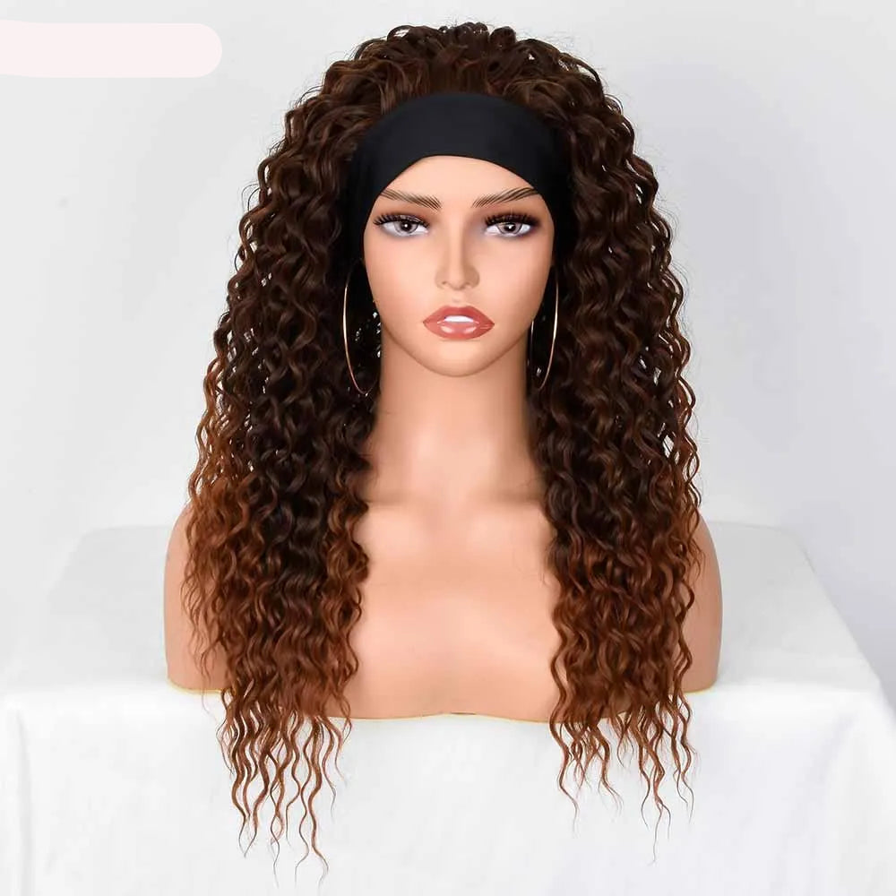 Synthetic Headband Heat Resistant Blonde Curly Wig brown