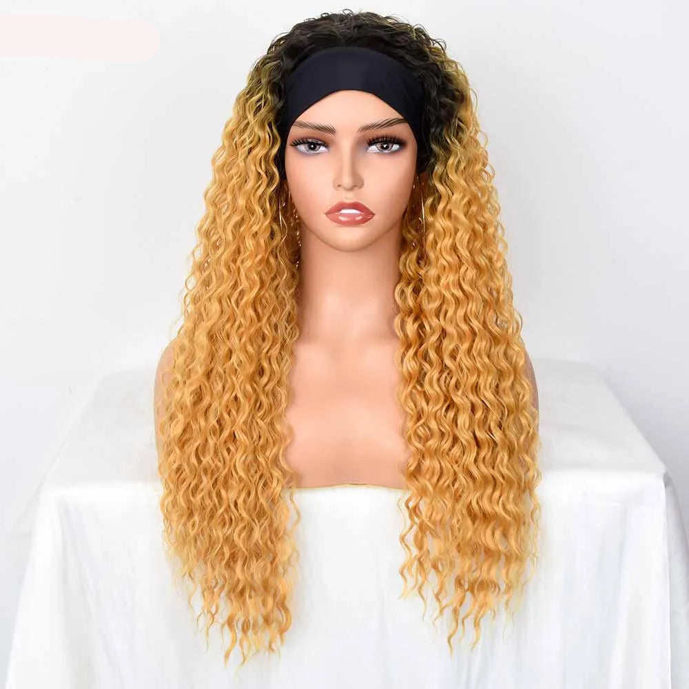 Synthetic Headband Heat Resistant Blonde Curly Wig blonde