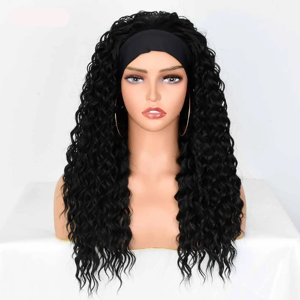Synthetic Headband Heat Resistant Blonde Curly Wig black