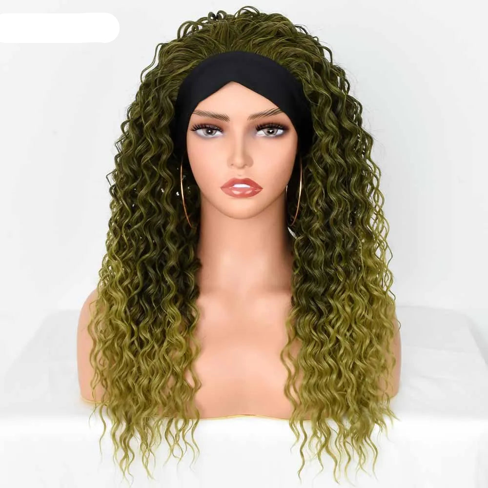 Synthetic Headband Heat Resistant Blonde Curly Wig green