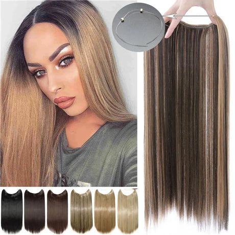 Collection of Synthetic Invisible Wire No Clips In Hair Extensions