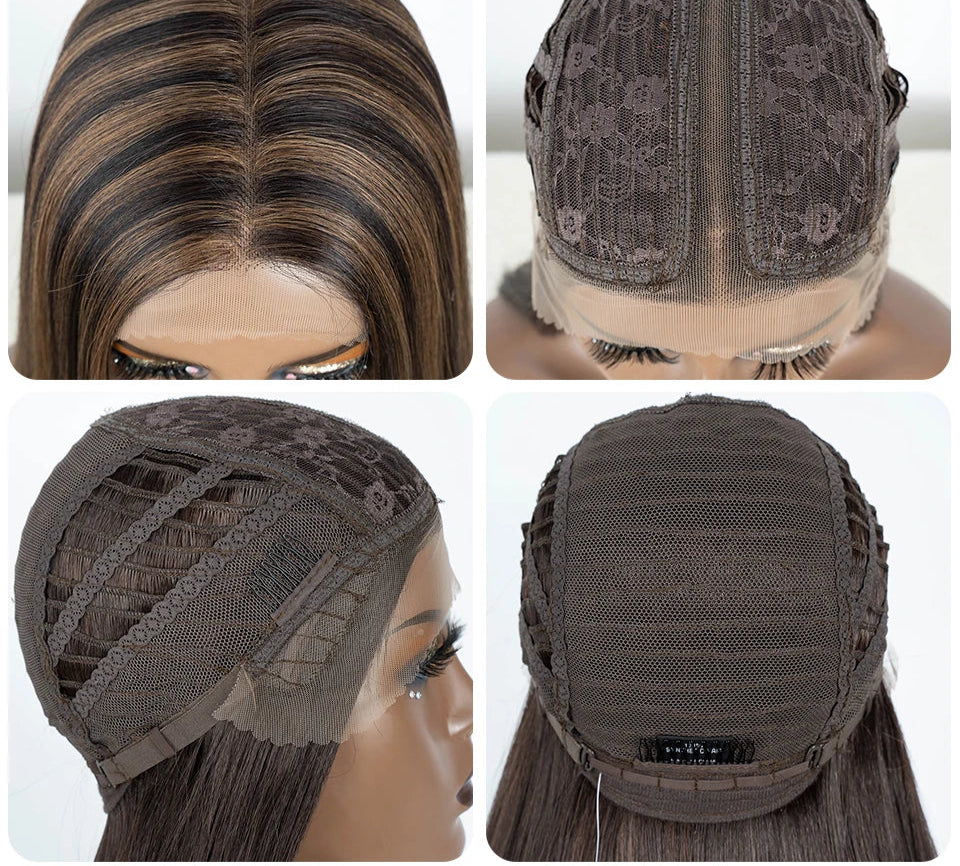 Synthetic Lace Front Wig 38 Inch Ombre Blonde cap