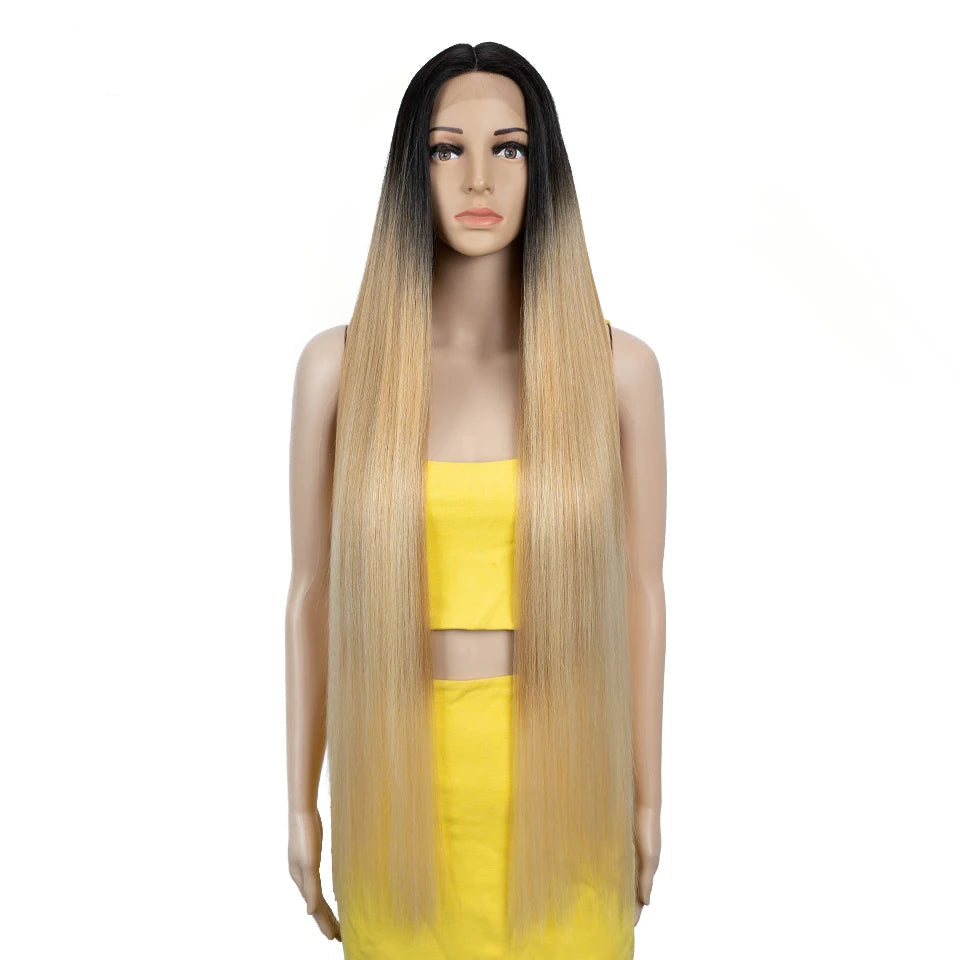 Synthetic Lace Front Wig 38 Inch Ombre Blonde black/ blonde