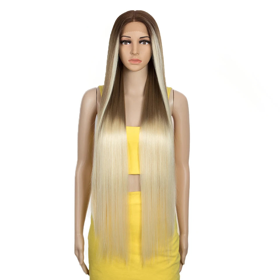 Synthetic Lace Front Wig 38 Inch Ombre Blonde brown/ beach blonde