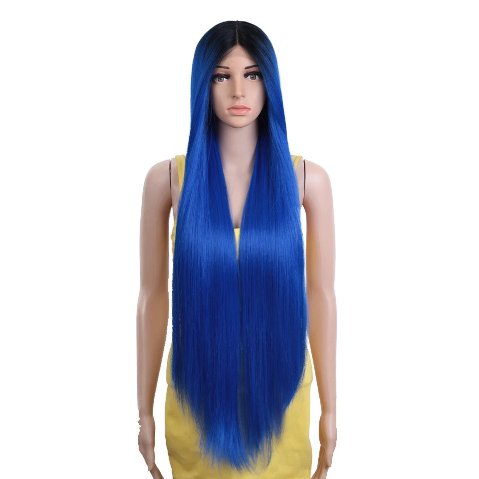Synthetic Lace Front Wig 38 Inch Ombre Blonde blue