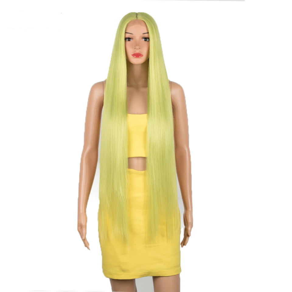 Synthetic Lace Front Wig 38 Inch Ombre Blonde yellow green