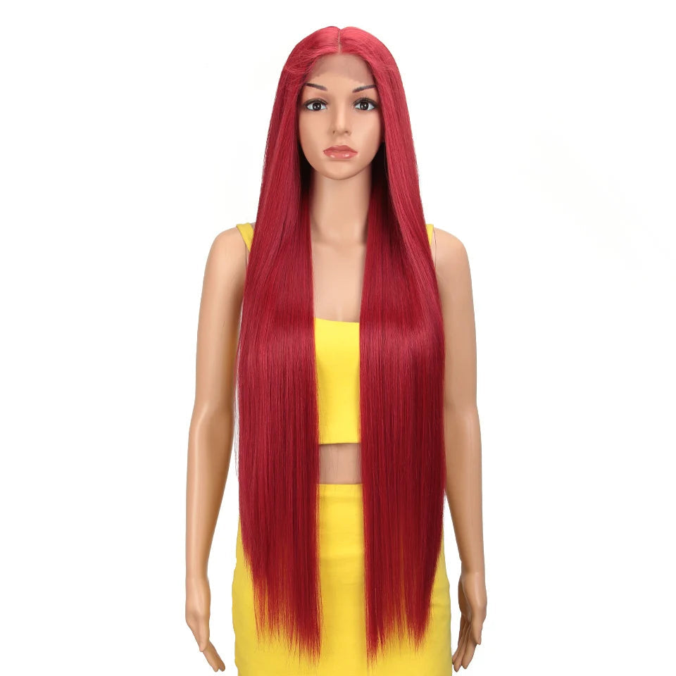 Synthetic Lace Front Wig 38 Inch Ombre Blonde red