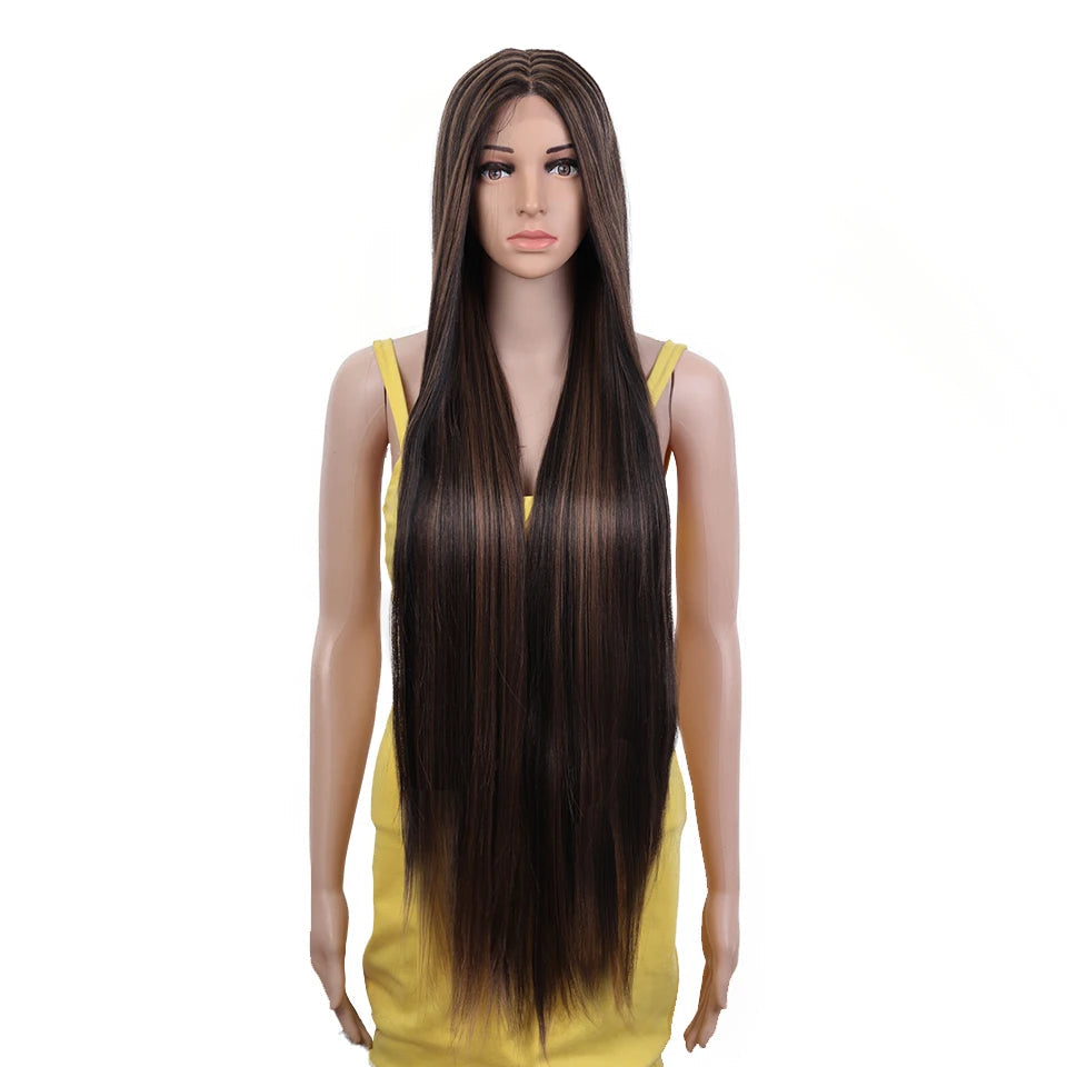 Synthetic Lace Front Wig 38 Inch Ombre Blonde ight brown 