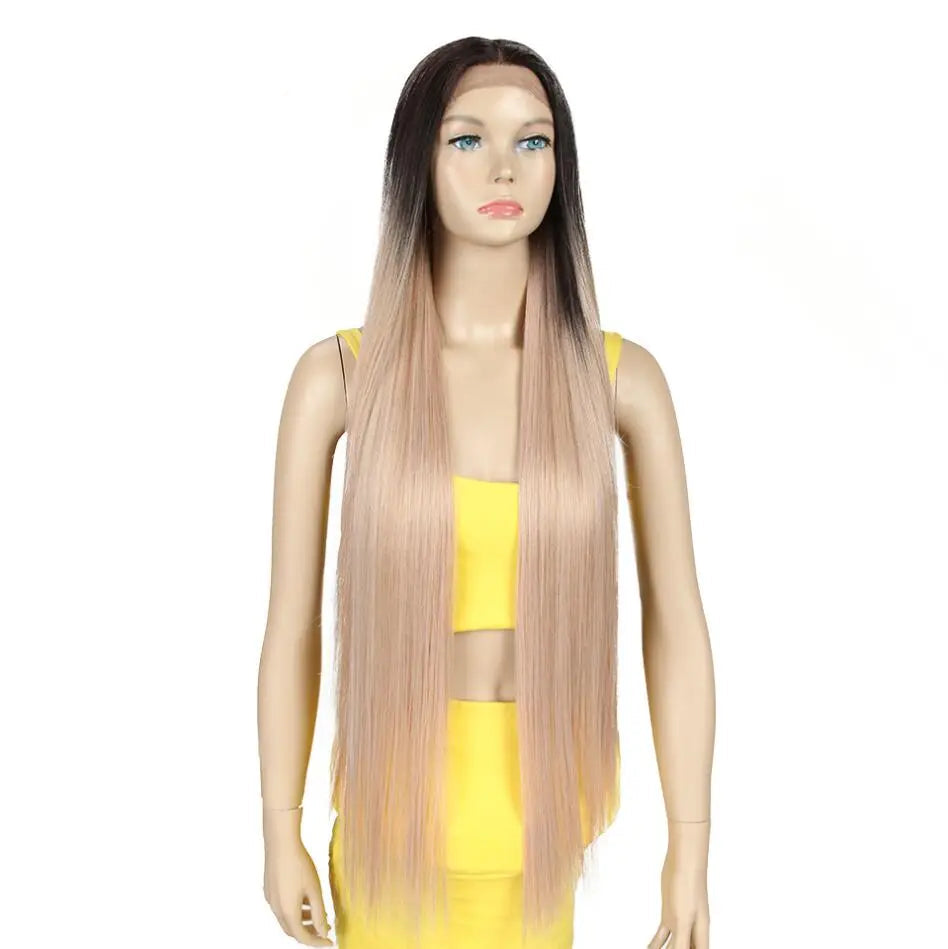 Synthetic Lace Front Wig 38 Inch Ombre Blonde black/ pink