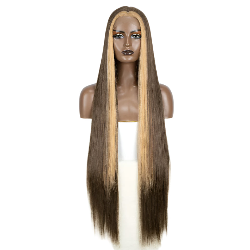 Synthetic Lace Front Wig 38 Inch Ombre Blonde light brown