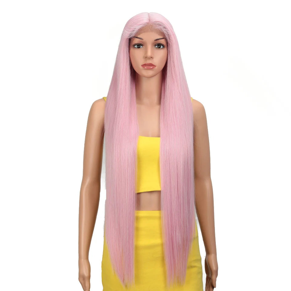 Synthetic Lace Front Wig 38 Inch Ombre Blonde pink