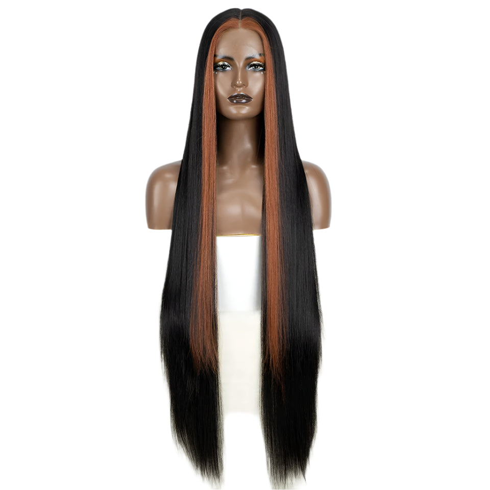 Synthetic Lace Front Wig 38 Inch Ombre Blonde black/ light brown highlight 