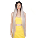 Synthetic Lace Front Wig 38 Inch Ombre Blonde black/ grey 