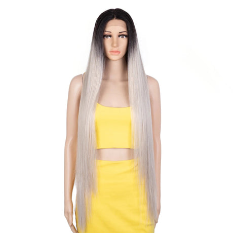 Synthetic Lace Front Wig 38 Inch Ombre Blonde black/ grey 