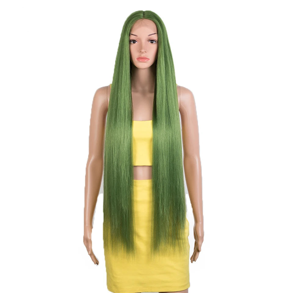 Synthetic Lace Front Wig 38 Inch Ombre Blonde green