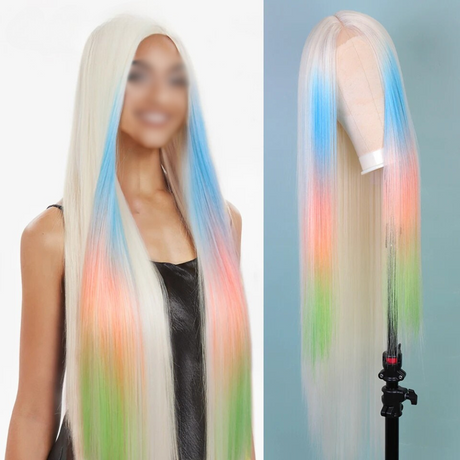 Synthetic Lace Front Wig 38 Inch Ombre Blonde blue pink green blonde
