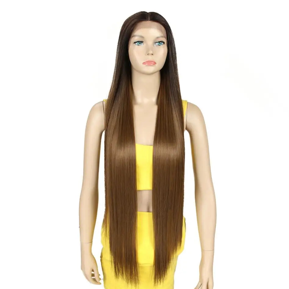 Synthetic Lace Front Wig 38 Inch Ombre Blonde black/ light brown