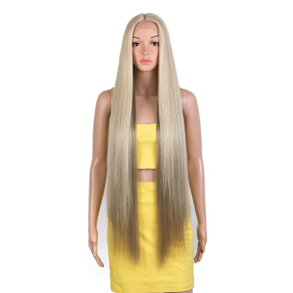 Synthetic Lace Front Wig 38 Inch Ombre Blonde blonde/ light brown