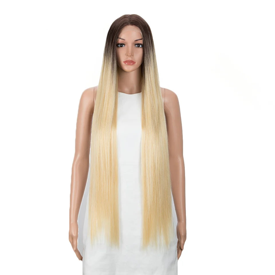 Synthetic Lace Front Wig 38 Inch Ombre Blonde brown/ blonde