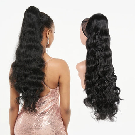 Synthetic Long Water Drawstring Curly Ponytails Hair Extension