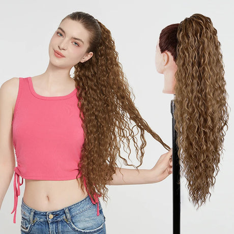 Synthetic Long Water Drawstring Curly Ponytails Hair Extension