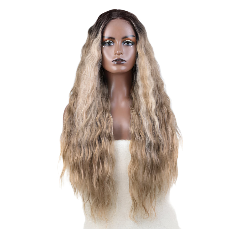 Synthetic Long Wavy Wig  black/ ash brown 