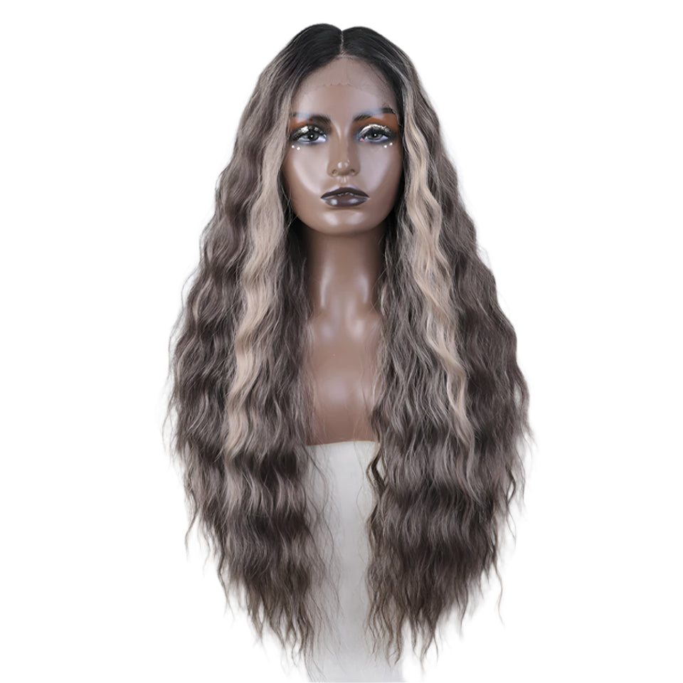 Synthetic Long Wavy Wig ash grey