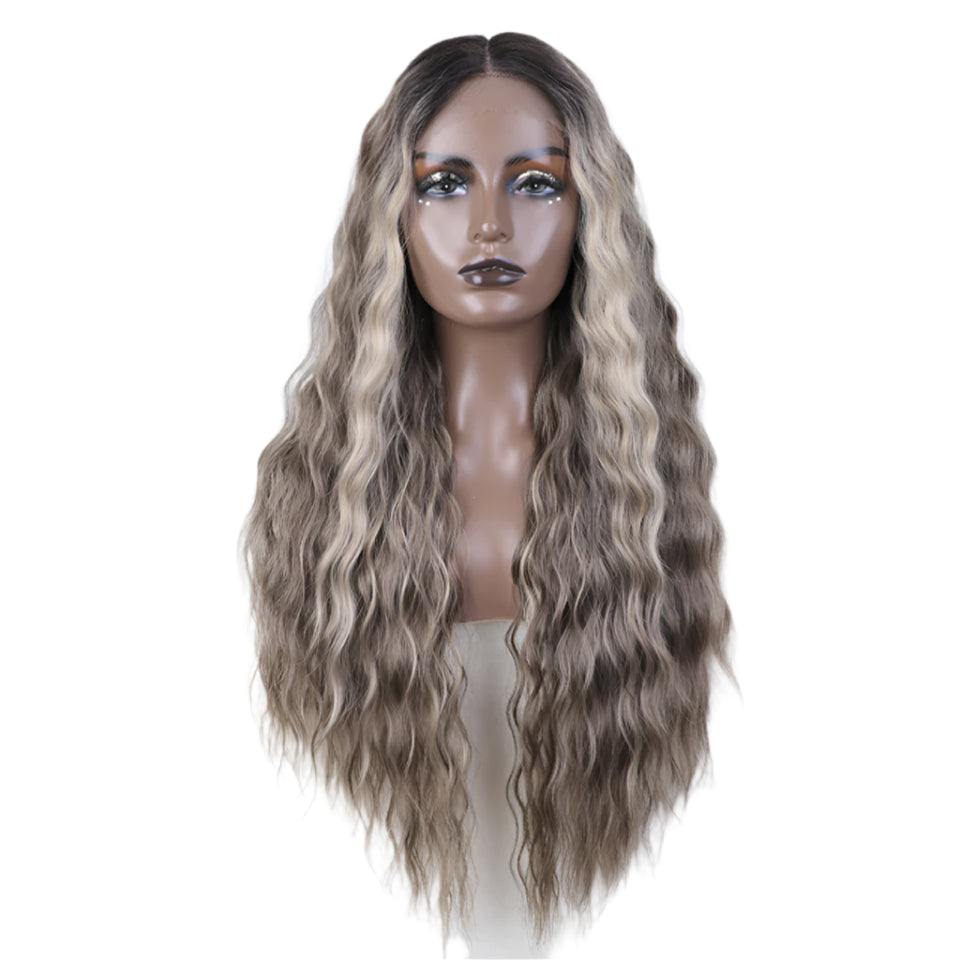 Synthetic Long Wavy Wig ash grey