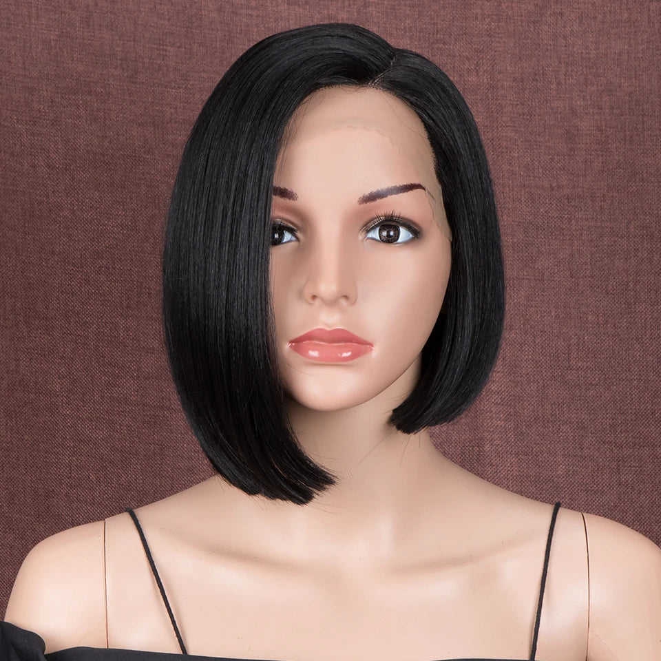 Synthetic Short Bob Straight Lace Front Wigs Black