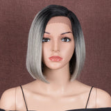 Synthetic Short Bob Straight Lace Front Wigs black grey