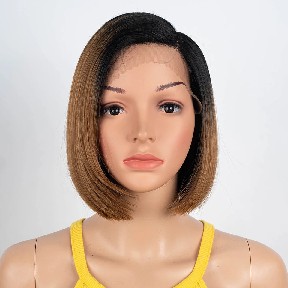 Synthetic Short Bob Straight Lace Front Wigs black brown