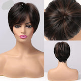 Black Synthetic Short Pixie Cut Bang Bob Layered Straight Wigs