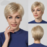 Blonde Synthetic Short Pixie Cut Bang Bob Layered Straight Wigs