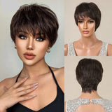Black Synthetic Short Pixie Cut Bang Bob Layered Straight Wigs