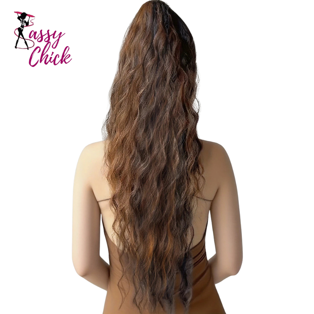 Synthetic Water Wave Claw Clip Ponytail Sassy Chick Logo
