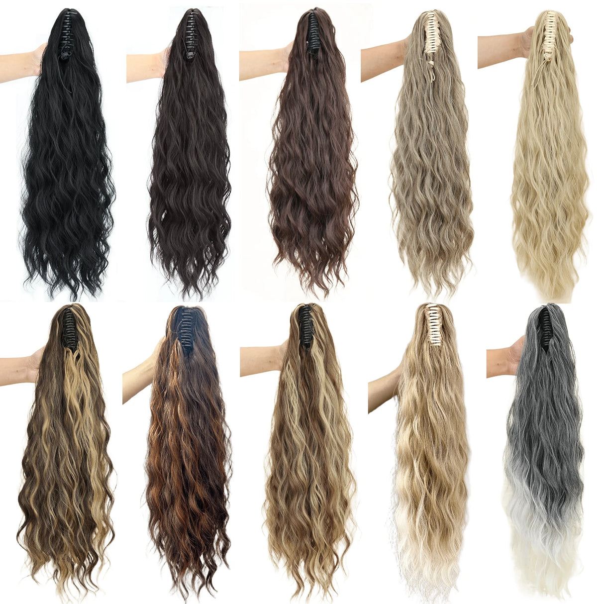 Collection of Synthetic Water Wave Claw Clip Ponytail
