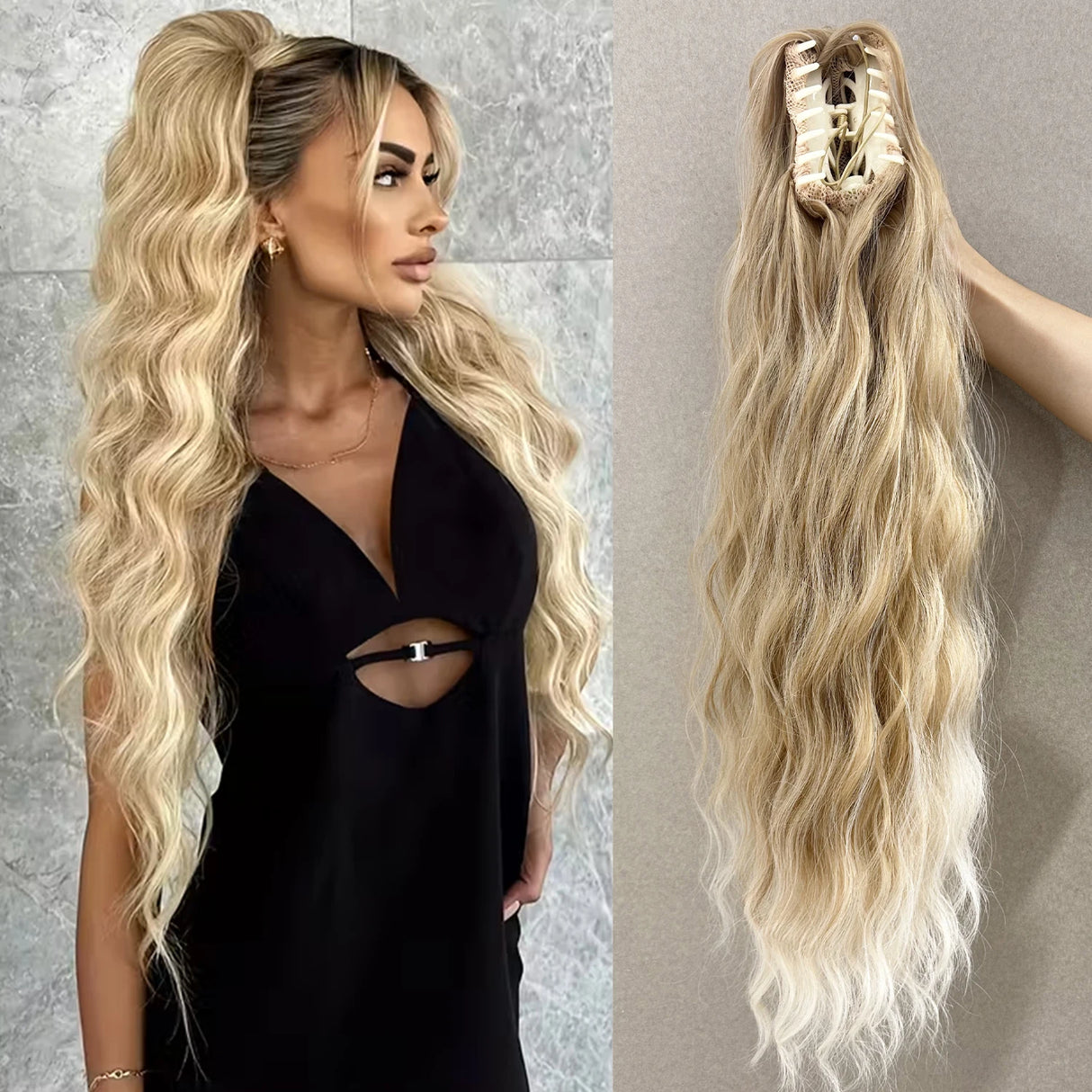 Synthetic Water Wave Claw Clip Ponytail