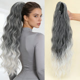 Gray Synthetic Water Wave Claw Clip Ponytail