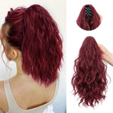 Red Synthetic Water Wave Curly Claw Clip-in Ponytail Hair Extension