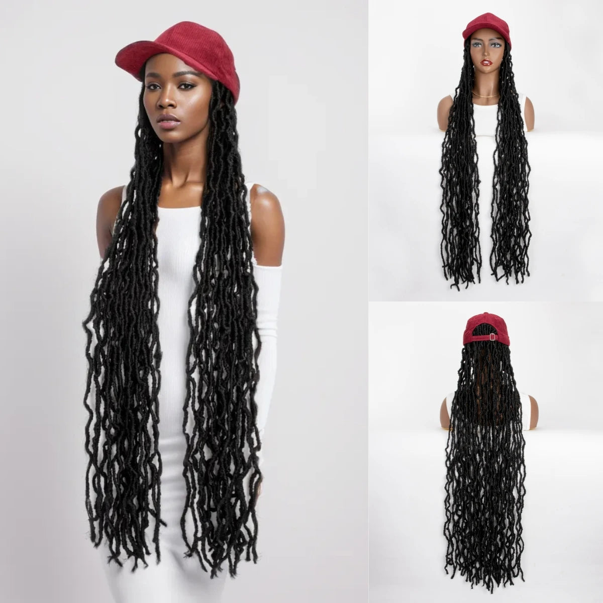 Black Synthetic Wig Extra Long Soft Braided With Baseball Cap