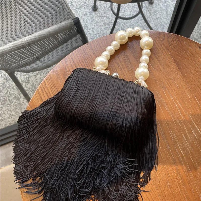 Tassel Small Square Pearl Chain Evening Handbag