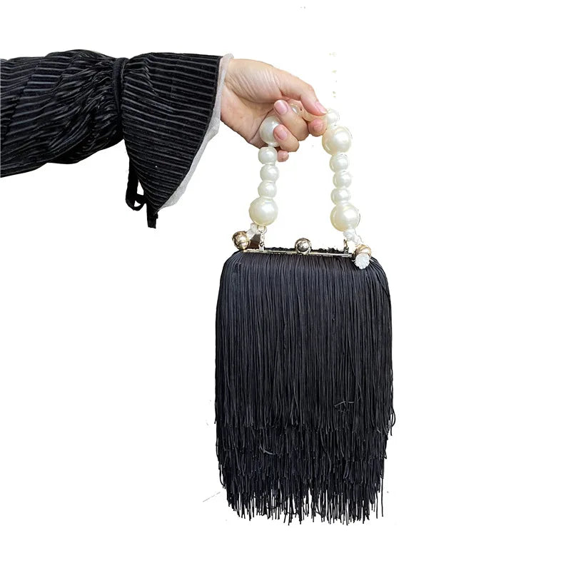 Tassel Small Square Pearl Chain Evening Handbag