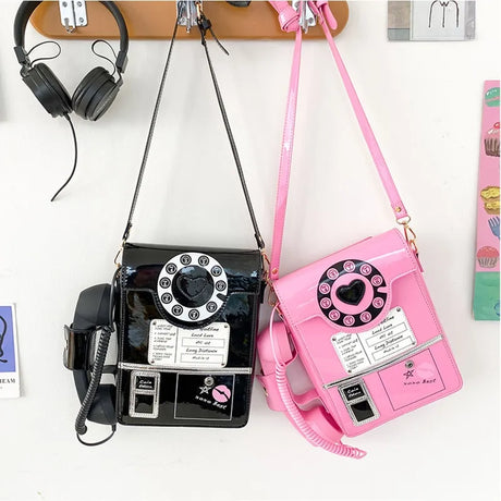 Black and Pink Telephone Shaped Shoulder Bag